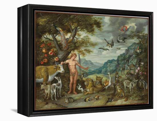 Adam Naming the Animals, from the Story of Adam and Eve-Jan Brueghel the Younger-Framed Premier Image Canvas