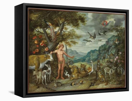 Adam Naming the Animals, from the Story of Adam and Eve-Jan Brueghel the Younger-Framed Premier Image Canvas