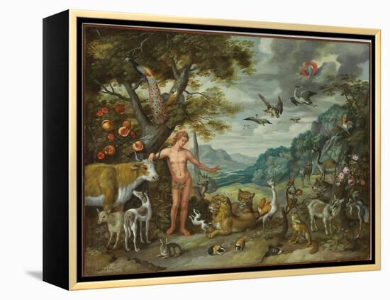 Adam Naming the Animals, from the Story of Adam and Eve-Jan Brueghel the Younger-Framed Premier Image Canvas