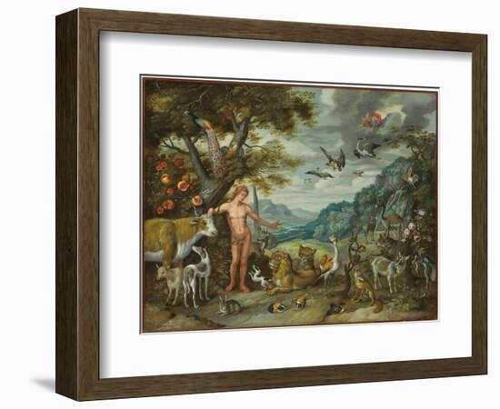 Adam Naming the Animals, from the Story of Adam and Eve-Jan Brueghel the Younger-Framed Giclee Print