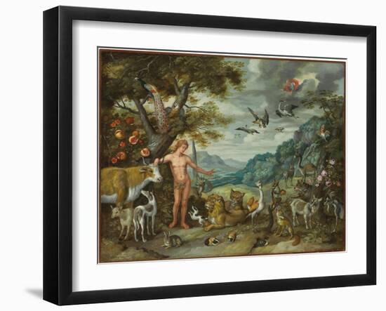 Adam Naming the Animals, from the Story of Adam and Eve-Jan Brueghel the Younger-Framed Giclee Print