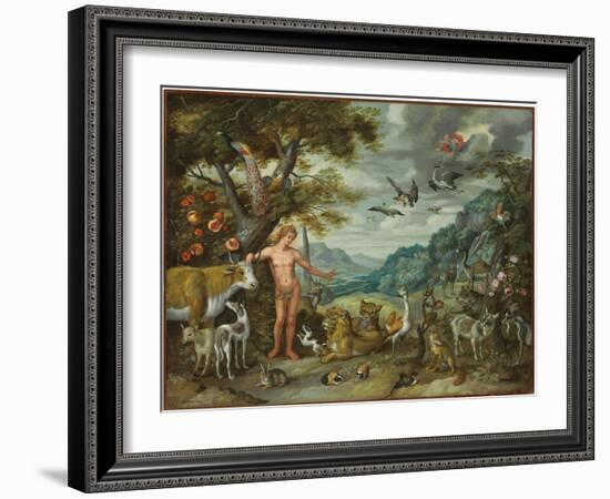 Adam Naming the Animals, from the Story of Adam and Eve-Jan Brueghel the Younger-Framed Giclee Print