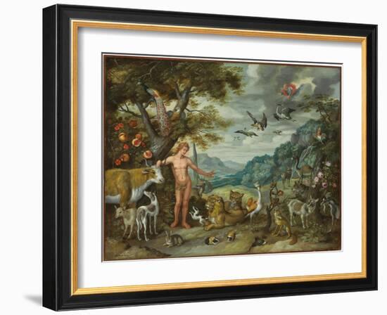 Adam Naming the Animals, from the Story of Adam and Eve-Jan Brueghel the Younger-Framed Giclee Print