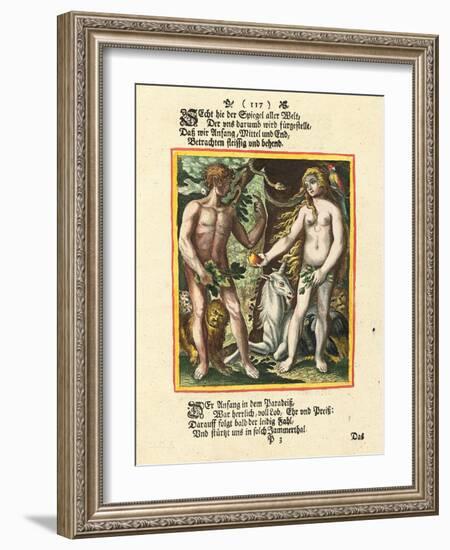 Adam und Eva. Aus dem Totentanz. Erschienen um 1700-25 (Nach dem Wandgemälde und der 1-Matthäus Merian the Elder-Framed Giclee Print