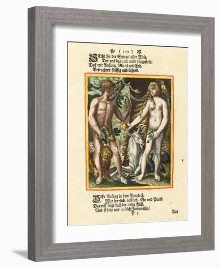 Adam und Eva. Aus dem Totentanz. Erschienen um 1700-25 (Nach dem Wandgemälde und der 1-Matthäus Merian the Elder-Framed Giclee Print