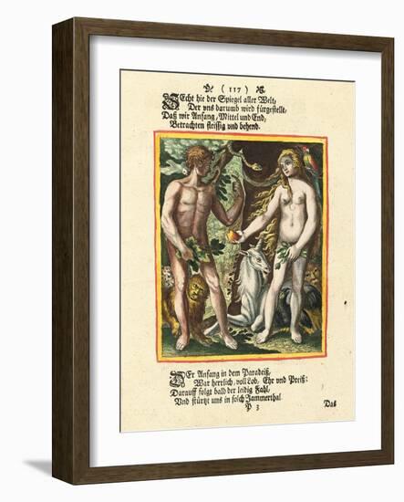 Adam und Eva. Aus dem Totentanz. Erschienen um 1700-25 (Nach dem Wandgemälde und der 1-Matthäus Merian the Elder-Framed Giclee Print