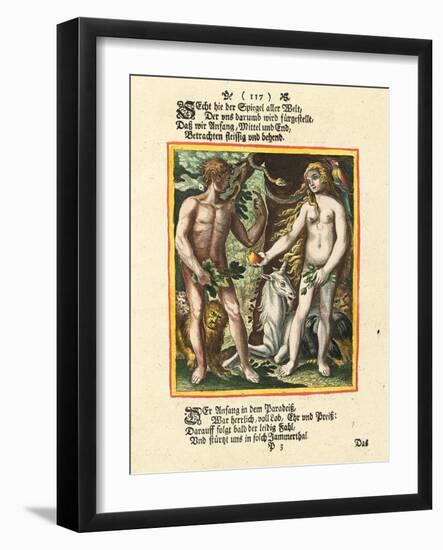 Adam und Eva. Aus dem Totentanz. Erschienen um 1700-25 (Nach dem Wandgemälde und der 1-Matthäus Merian the Elder-Framed Giclee Print