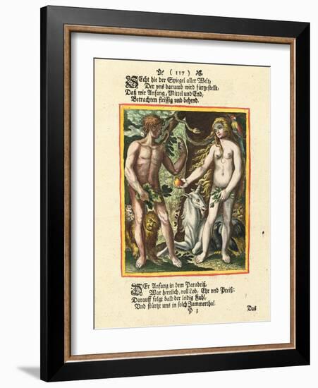 Adam und Eva. Aus dem Totentanz. Erschienen um 1700-25 (Nach dem Wandgemälde und der 1-Matthäus Merian the Elder-Framed Giclee Print