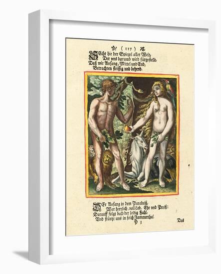 Adam und Eva. Aus dem Totentanz. Erschienen um 1700-25 (Nach dem Wandgemälde und der 1-Matthäus Merian the Elder-Framed Giclee Print