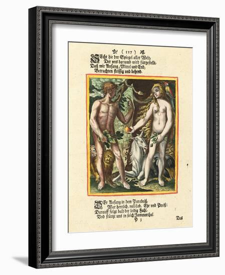 Adam und Eva. Aus dem Totentanz. Erschienen um 1700-25 (Nach dem Wandgemälde und der 1-Matthäus Merian the Elder-Framed Giclee Print