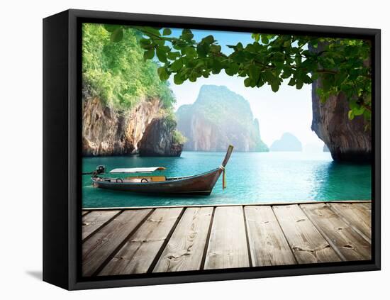 Adaman Sea and Wooden Boat in Thailand-Iakov Kalinin-Framed Premier Image Canvas