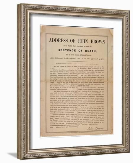 Address of John Brown to the Virginia Court, When About to Receive the Sentence of Death, for His…-null-Framed Giclee Print