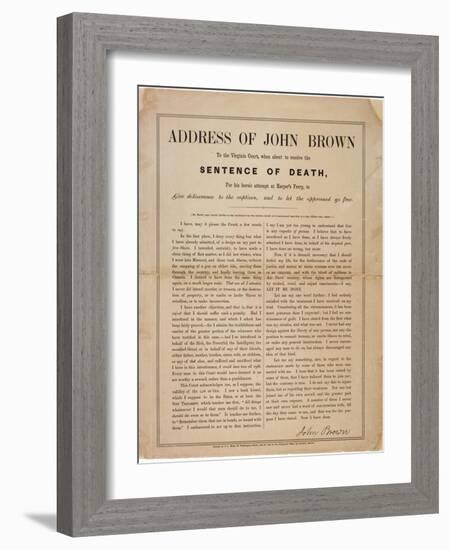 Address of John Brown to the Virginia Court, When About to Receive the Sentence of Death, for His…-null-Framed Giclee Print