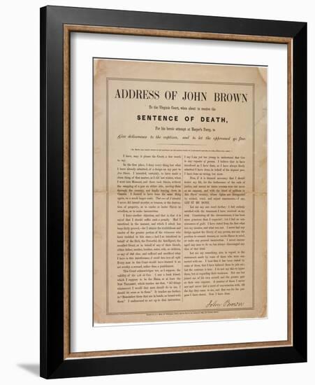 Address of John Brown to the Virginia Court, When About to Receive the Sentence of Death, for His…-null-Framed Giclee Print