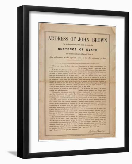 Address of John Brown to the Virginia Court, When About to Receive the Sentence of Death, for His…-null-Framed Giclee Print