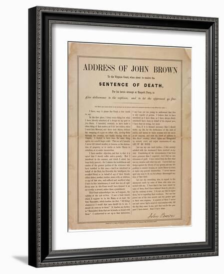 Address of John Brown to the Virginia Court, When About to Receive the Sentence of Death, for His…-null-Framed Giclee Print