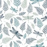 Dragonfly Seamless Pattern. Fern Botanical Background. Vector Illustration-adehoidar-Framed Art Print