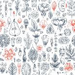 Floral Elements Background. Linear Graphic. Engraved Botanical Seamless Pattern. Vector Illustratio-adehoidar-Art Print