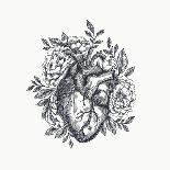 Valentines Day Card. Anatomical Heart with Flowers. Vector Illustration-adehoidar-Art Print
