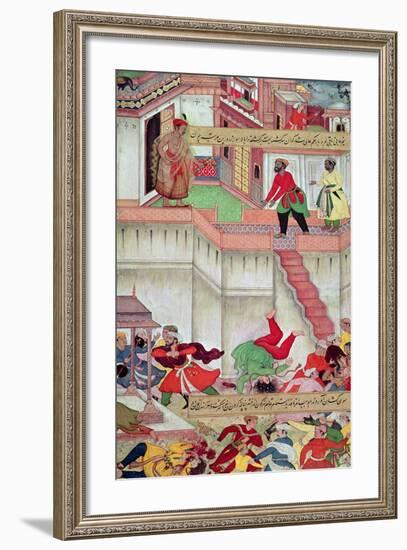 Adham Khan Being Thrown from the Walls of Agra, from the `Akbarnama', Mughal-null-Framed Giclee Print