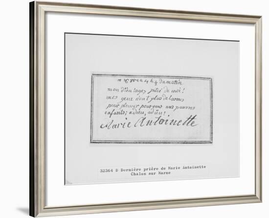 Adieu de Marie-Antoinette à ses enfants inscrit sur son livre de prière-null-Framed Giclee Print