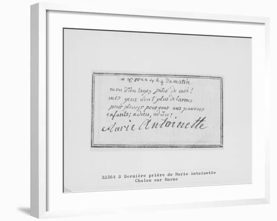 Adieu de Marie-Antoinette à ses enfants inscrit sur son livre de prière-null-Framed Giclee Print