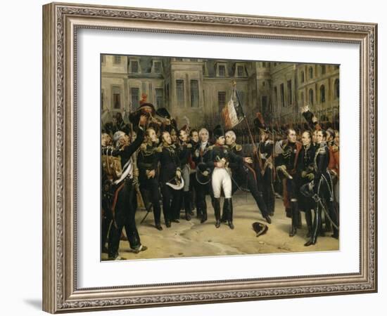 Adieux de Napoléon Ier à la garde impériale dans la cour du cheval blanc du château de-Horace Vernet-Framed Giclee Print