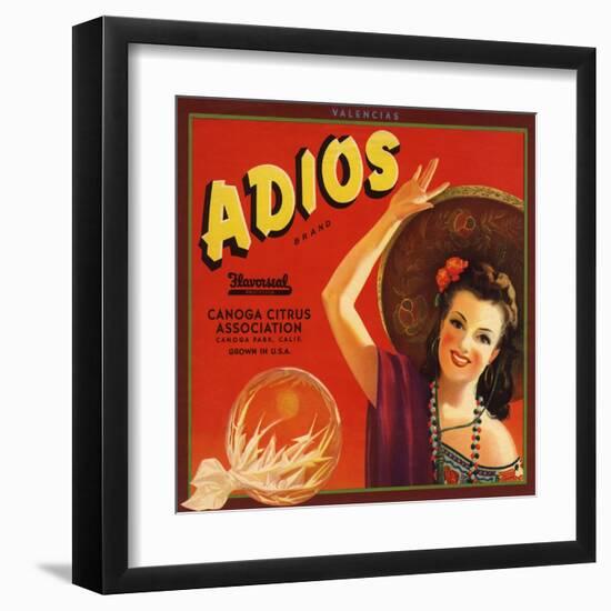 Adios Brand - Canoga Park, California - Citrus Crate Label-Lantern Press-Framed Art Print