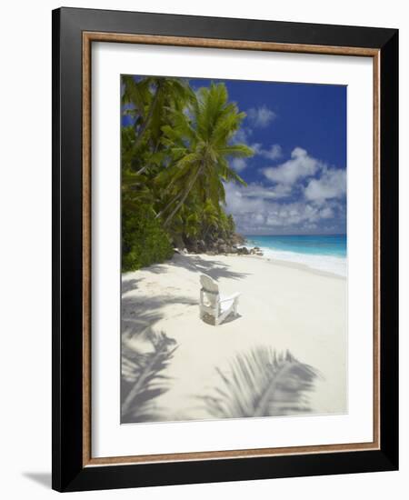 Adirondack Chair and Tropical Beach, Seychelles, Indian Ocean, Africa-Sakis Papadopoulos-Framed Photographic Print