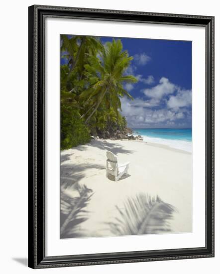 Adirondack Chair and Tropical Beach, Seychelles, Indian Ocean, Africa-Sakis Papadopoulos-Framed Photographic Print