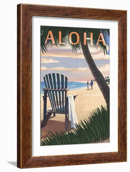 Adirondack Chairs and Sunset - Aloha-Lantern Press-Framed Art Print