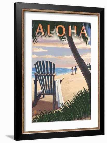 Adirondack Chairs and Sunset - Aloha-Lantern Press-Framed Art Print