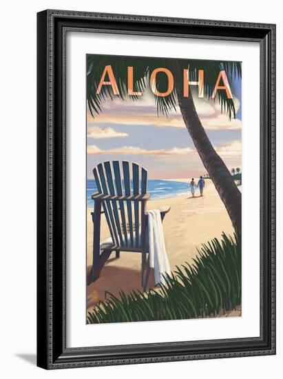 Adirondack Chairs and Sunset - Aloha-Lantern Press-Framed Art Print