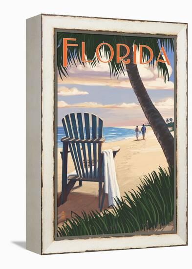 Adirondack Chairs and Sunset - Florida-Lantern Press-Framed Stretched Canvas