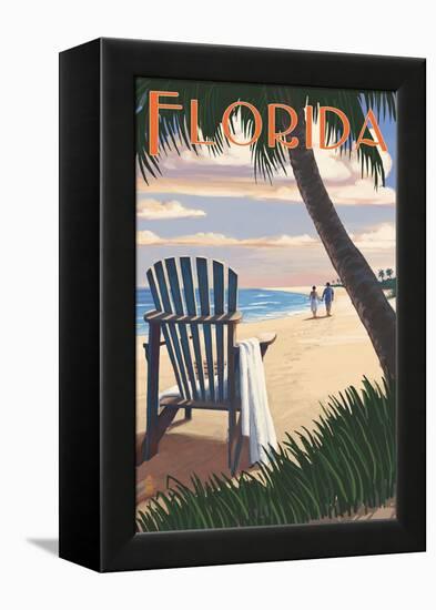 Adirondack Chairs and Sunset - Florida-Lantern Press-Framed Stretched Canvas