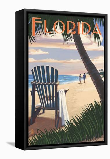 Adirondack Chairs and Sunset - Florida-Lantern Press-Framed Stretched Canvas