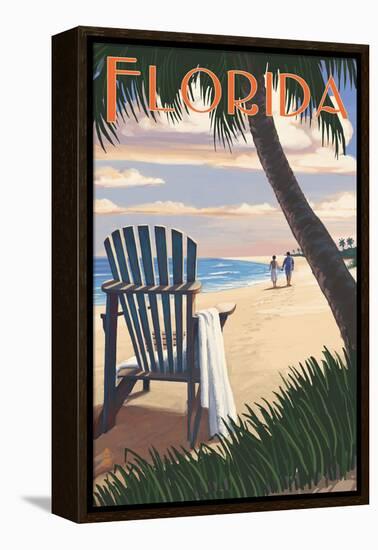 Adirondack Chairs and Sunset - Florida-Lantern Press-Framed Stretched Canvas