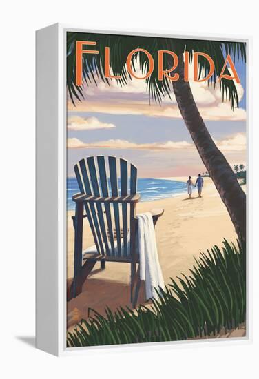 Adirondack Chairs and Sunset - Florida-Lantern Press-Framed Stretched Canvas