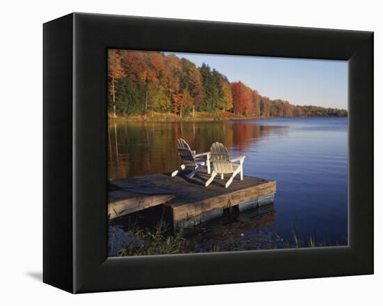 Adirondack Chairs on Dock at Lake-Ralph Morsch-Framed Premier Image Canvas