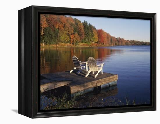 Adirondack Chairs on Dock at Lake-Ralph Morsch-Framed Premier Image Canvas