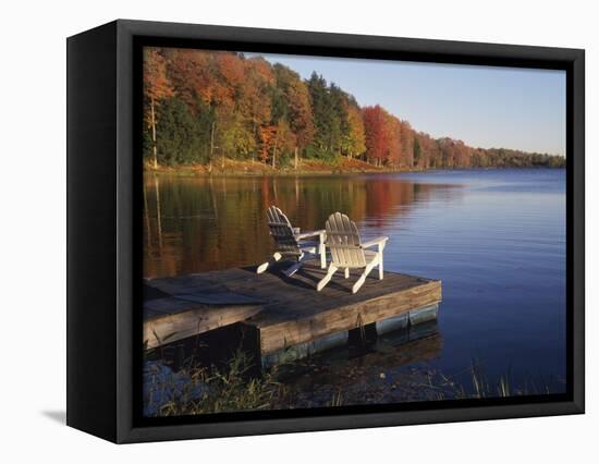 Adirondack Chairs on Dock at Lake-Ralph Morsch-Framed Premier Image Canvas