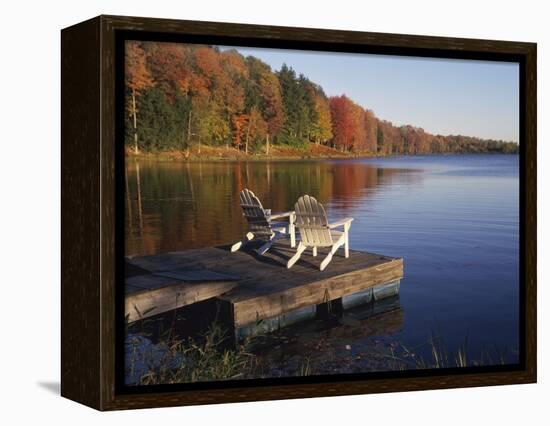 Adirondack Chairs on Dock at Lake-Ralph Morsch-Framed Premier Image Canvas