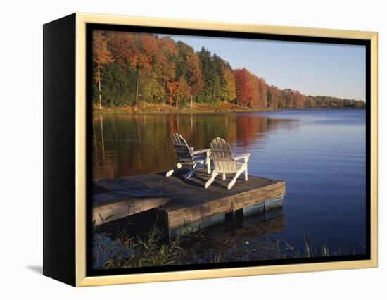 Adirondack Chairs on Dock at Lake-Ralph Morsch-Framed Premier Image Canvas