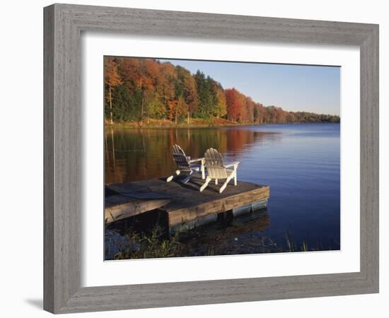 Adirondack Chairs on Dock at Lake-Ralph Morsch-Framed Premium Photographic Print