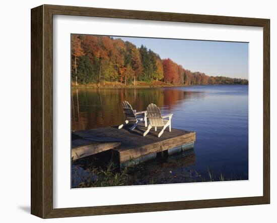 Adirondack Chairs on Dock at Lake-Ralph Morsch-Framed Premium Photographic Print