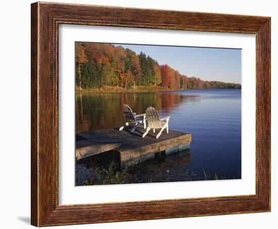 Adirondack Chairs on Dock at Lake-Ralph Morsch-Framed Premium Photographic Print