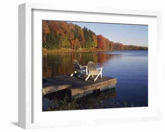 Adirondack Chairs on Dock at Lake-Ralph Morsch-Framed Premium Photographic Print