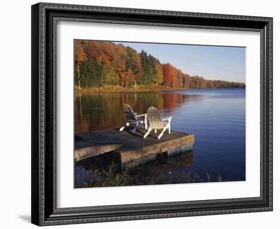 Adirondack Chairs on Dock at Lake-Ralph Morsch-Framed Premium Photographic Print