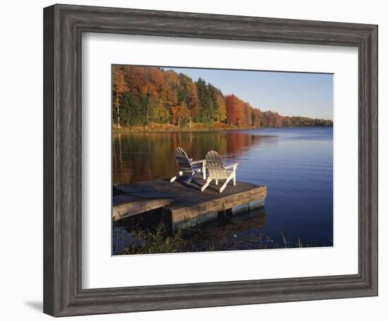 Adirondack Chairs on Dock at Lake-Ralph Morsch-Framed Photographic Print