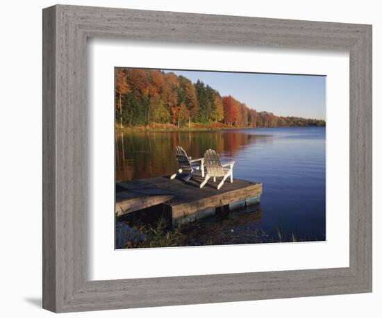 Adirondack Chairs on Dock at Lake-Ralph Morsch-Framed Photographic Print